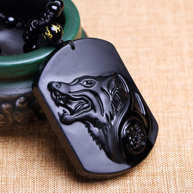 Collier Loup Obsidienne Noire - Protection et Vitalité - PENDENTIFS / COLLIERS LOUP