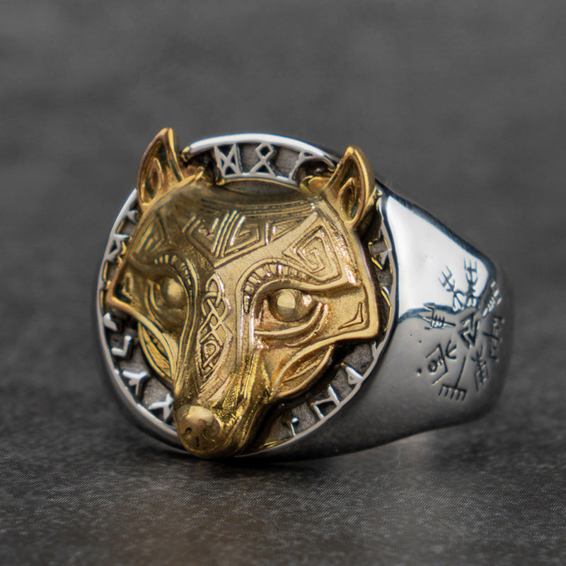 Bague Loup Nordiquetete de loup doré