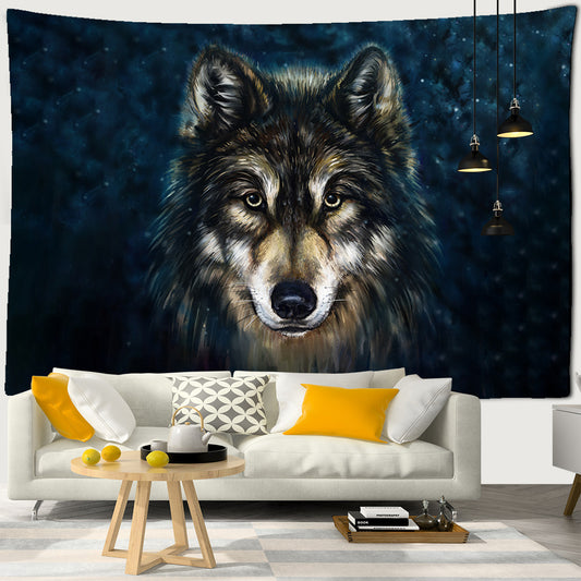 Toile murale représentant une tête de loup, une décoration murale en polyester de haute qualité. Disponible en quatre tailles pour s'adapter à différents espaces.