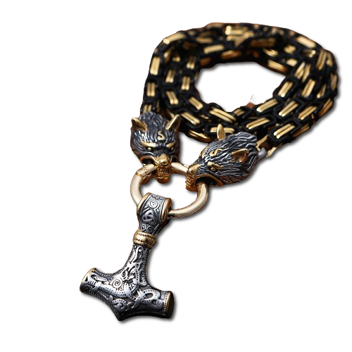 Collier avec Marteau de Thor en noir – Incarnation de la puissance divine et de la protection