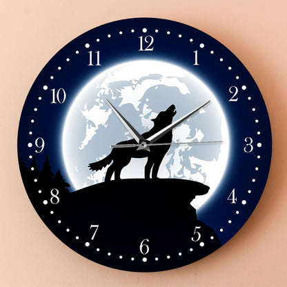 Horloge Murale Loup Hurlant acrylique pleine lune quartz