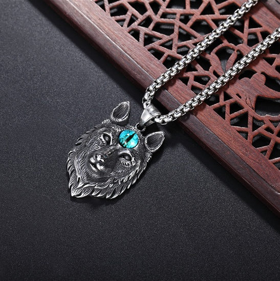 Pendentif Loup avec Œil Spirituel (Acier)