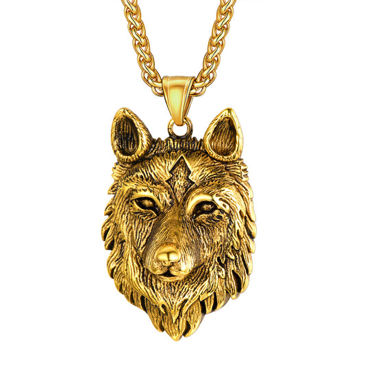 collier loup dominateur totem en acier 