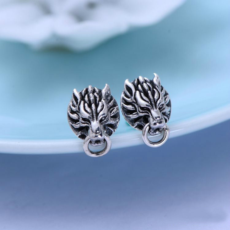 pair de Boucles d'Oreilles Loup Gothique (Argent) 