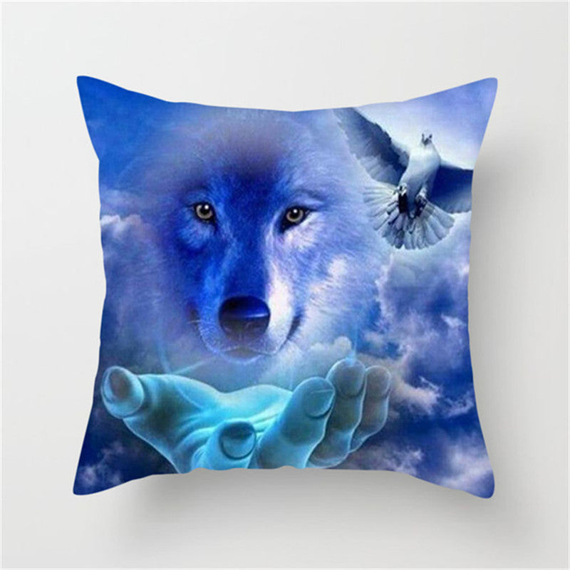 housse de coussin loup et colombe 